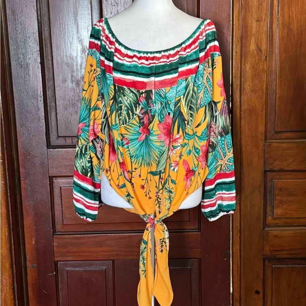 UMGEE Boho Peasant Off Shoulder Tropical Vacay Top Size Medium